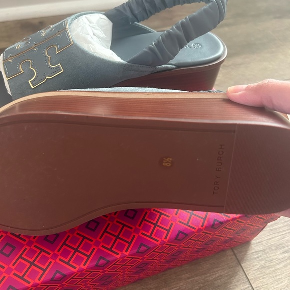NIB Tory Burch Ines Light Blue Slingback Flatform Sandal Size 8.5 - Picture 4 of 5